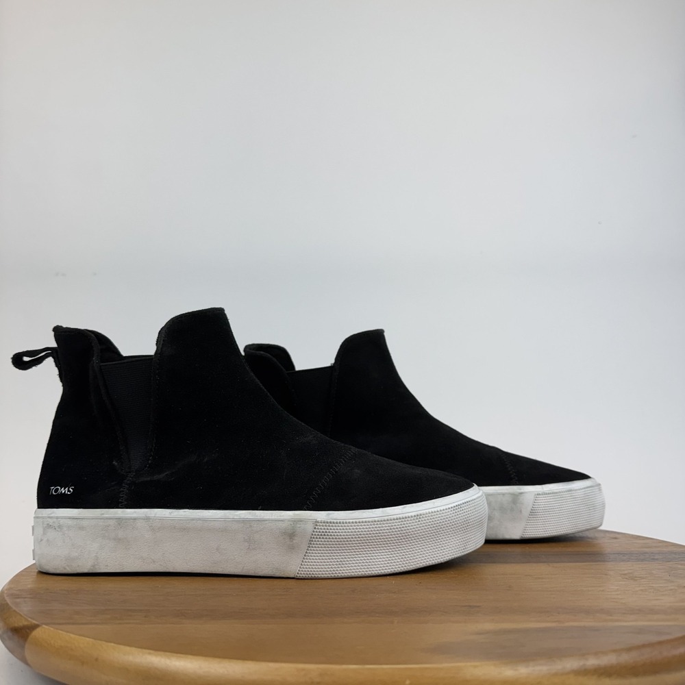 Womens Toms Fenix Black Suede Platform Casual Chelsea Akle‎ Boots Size 10 M GUC